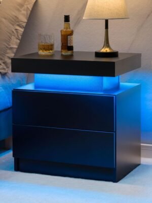 Modern LED Nightstand with 2 Drawers