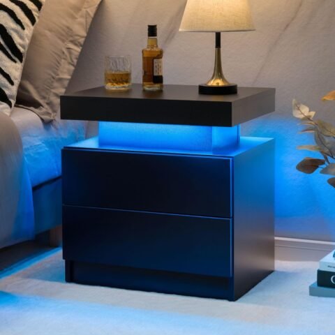 Modern LED Nightstand with 2 Drawers