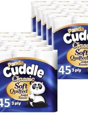 Panda Cuddle Soft Quilted Toilet Rolls, Super Quality Classic 3 Ply Toilet Tissue Unscented, Provide Ultimate Quilted Comfort – 90 Rolls