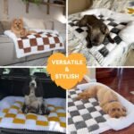 Cream Square Plaid Cozy Dog Mat Furniture Protector Cover