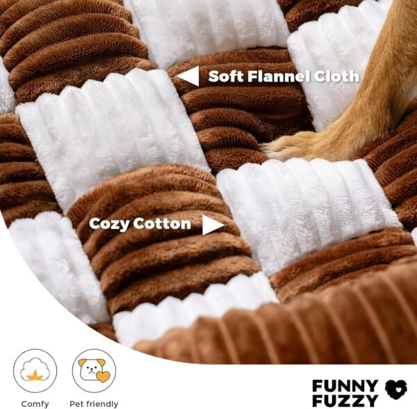 Cream Square Plaid Cozy Dog Mat Furniture Protector Cover
