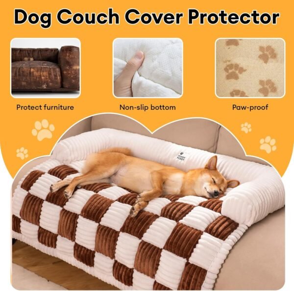 Cream Square Plaid Cozy Dog Mat Furniture Protector Cover